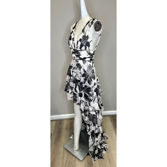 NWT ALICE + OLIVIA HOLLY LOW NECK ASYMMETRIC RUFFLED MAXI DRESS SIZE 8 $795 - Picture 5 of 9